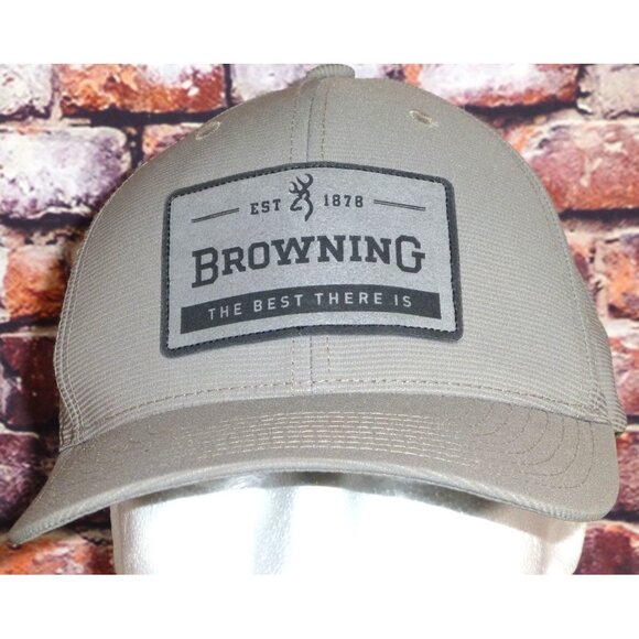 Browning Mens Gray Snapback Cap Polyester/Spandex Embroidered Logo Adjustable Fi - Picture 1 of 6